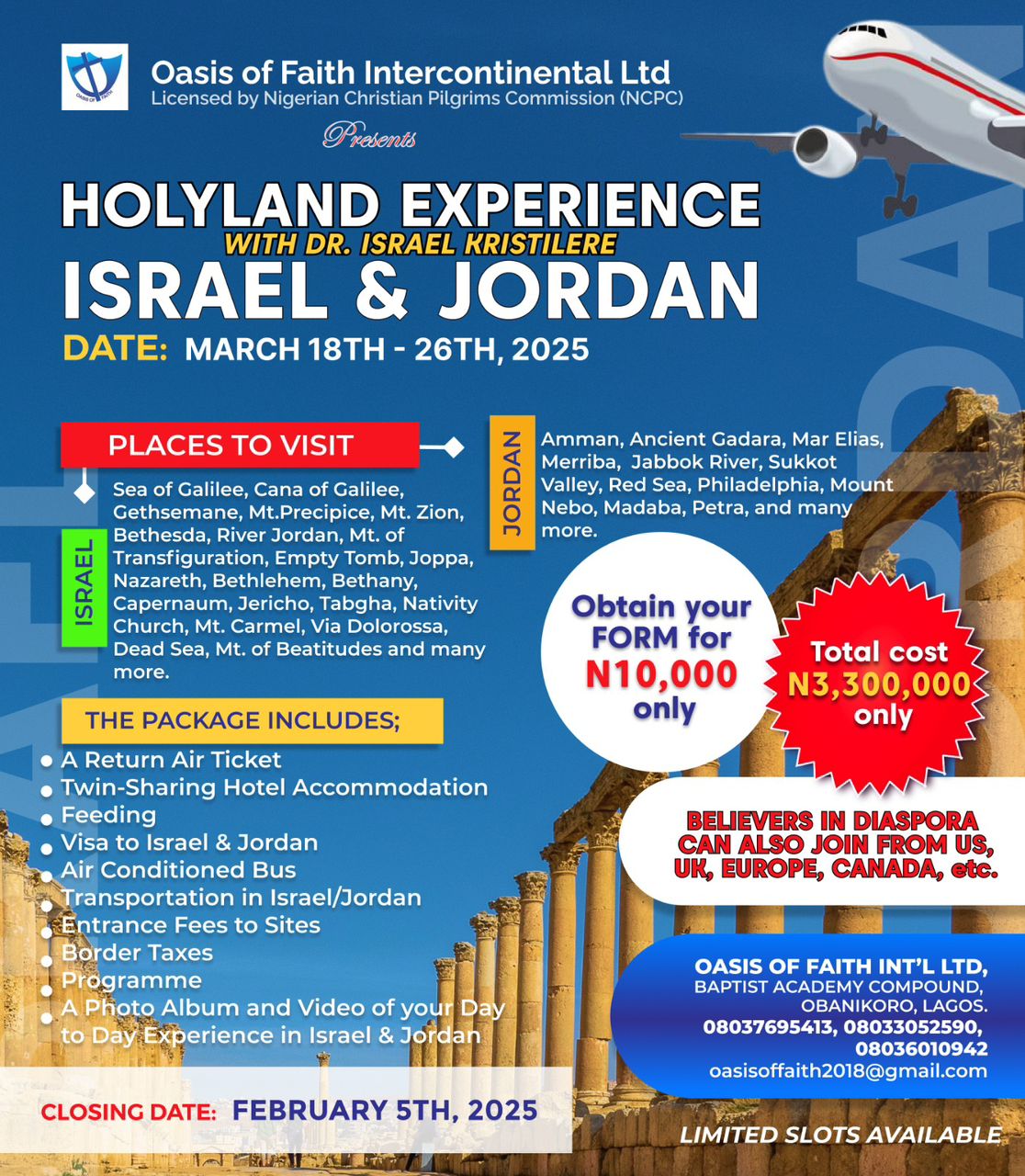 PAST-EVENT Join the Next Holy Land Experience with Dr. Israel Kristilere – March 2025 Edition